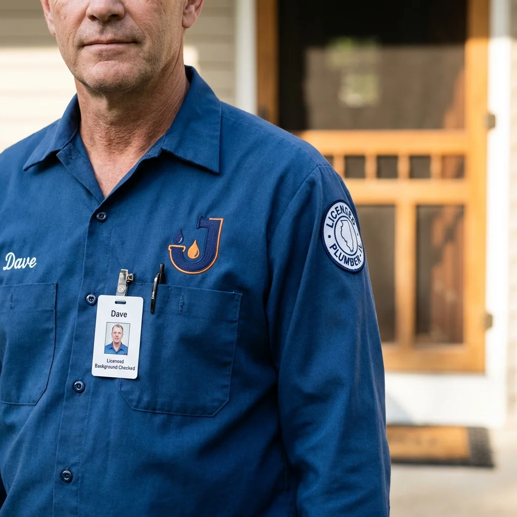 Licensed plumber showing ID badge in Middleton, WI