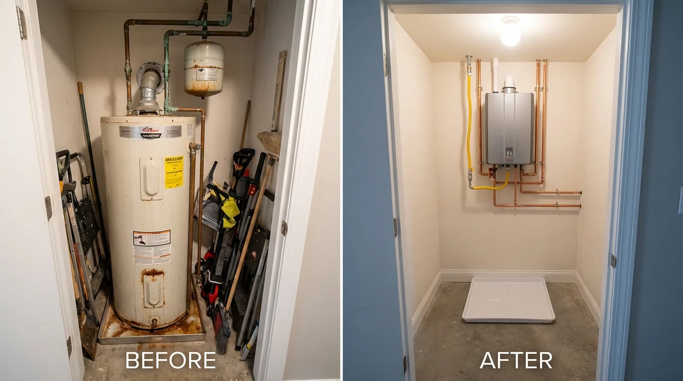 Tank water heater versus wall-mounted tankless unit comparison for Middleton, WI homeowners