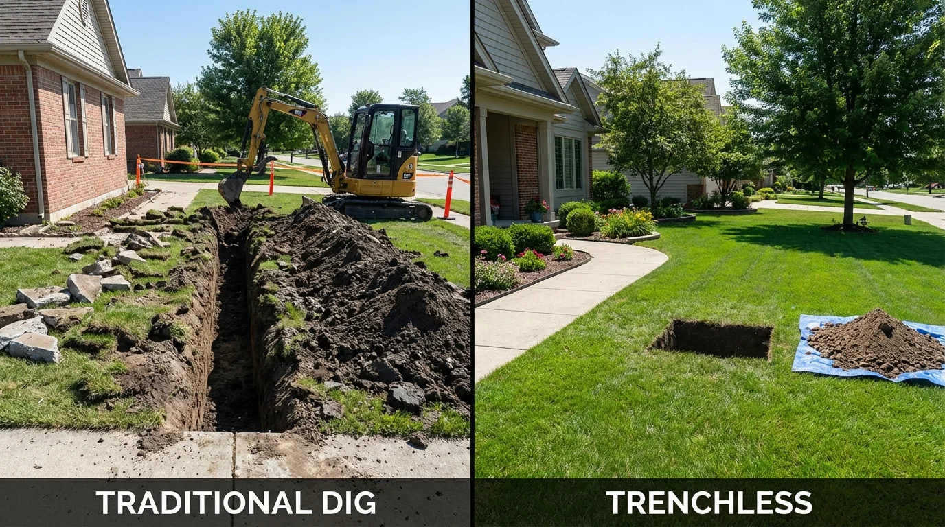 Trenchless sewer repair with minimal yard damage versus traditional excavation in Middleton, WI